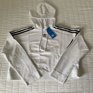WHITE ADIDAS CROPPED HOODIE!!